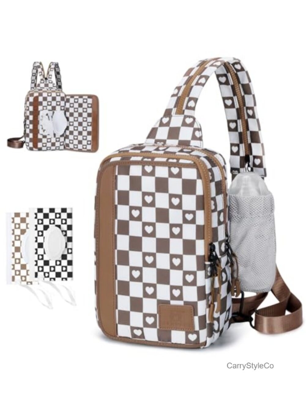Nylon Sling Crossbody Bag 2-in-1 Diaper Backpack Wipes Pouch Water Bottle Pocket